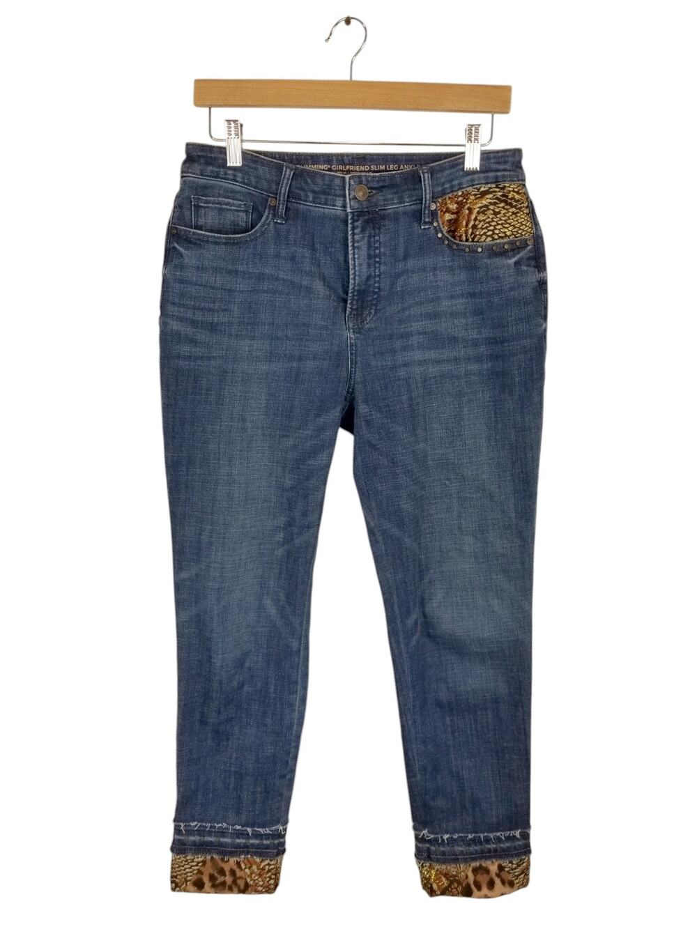 Chico's Embellished So Slimming Girlfriend Slim Leg Ankle Jeans Women's Size 6